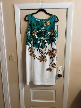Alyx Teal, White & Mustard Floral Sleeveless Mini Dress